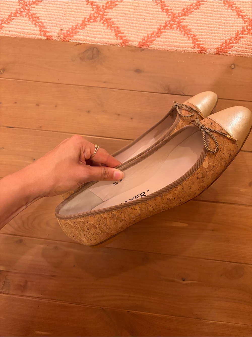 Paul Mayer Cork Ballet Flats with Gold Cap Toe